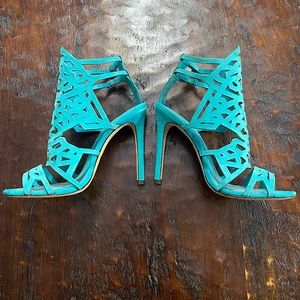 Brian Atwood cut out stiletto heel in teal suede, 37